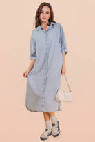 Washed Denim Casual Midi Dress-Dresses-VERY J-Stuffology - Where Vintage Meets Modern, A Boutique for Real Women in Crosbyton, TX