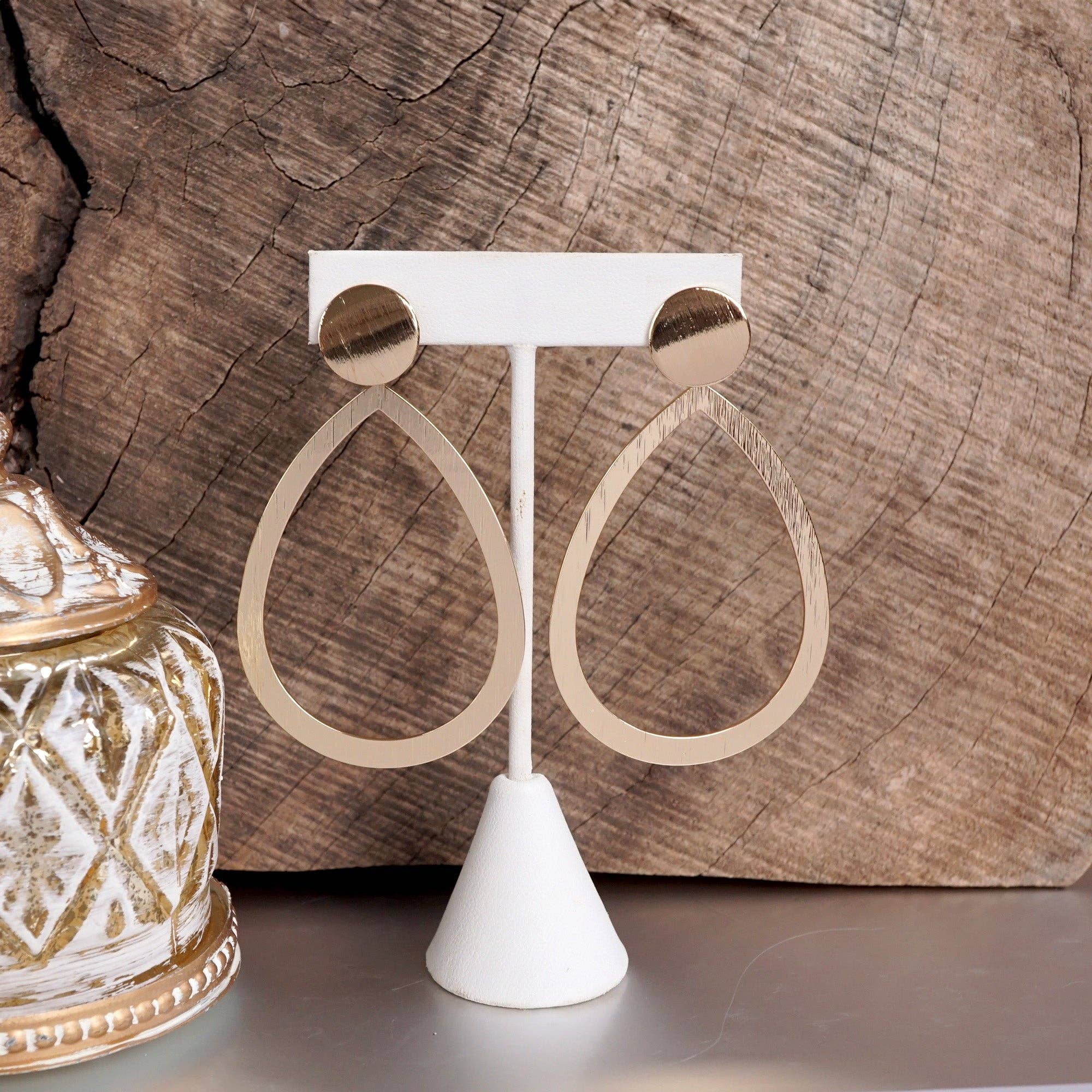Teardrop Shape Statement Earrings – Gold Tone-PennyLine inc-Stuffology - Where Vintage Meets Modern, A Boutique for Real Women in Crosbyton, TX