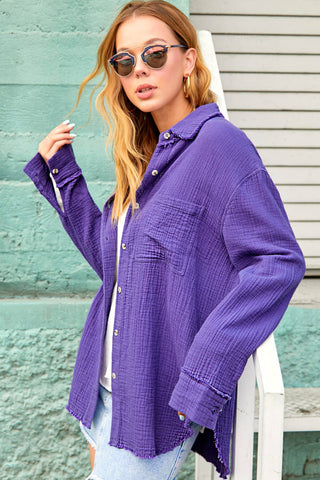 Crinkled Gauze Button Down Shirt-La Miel-Stuffology - Where Vintage Meets Modern, A Boutique for Real Women in Crosbyton, TX