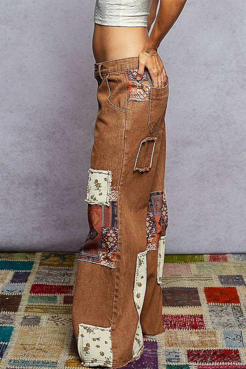 POL Clothing Boho Patchwork Denim Wide Leg Jeans-Jeans-Pol Clothing-Stuffology - Where Vintage Meets Modern, A Boutique for Real Women in Crosbyton, TX