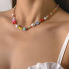 MULTI COLORED FLOWER DAISY PEARL STONE NECKLACE | 40NK9478-Necklaces-JOSSLYN by wall to wall-Stuffology - Where Vintage Meets Modern, A Boutique for Real Women in Crosbyton, TX