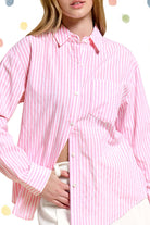Collared Contrast Stripe Button Down Shirt-La Miel-Stuffology - Where Vintage Meets Modern, A Boutique for Real Women in Crosbyton, TX
