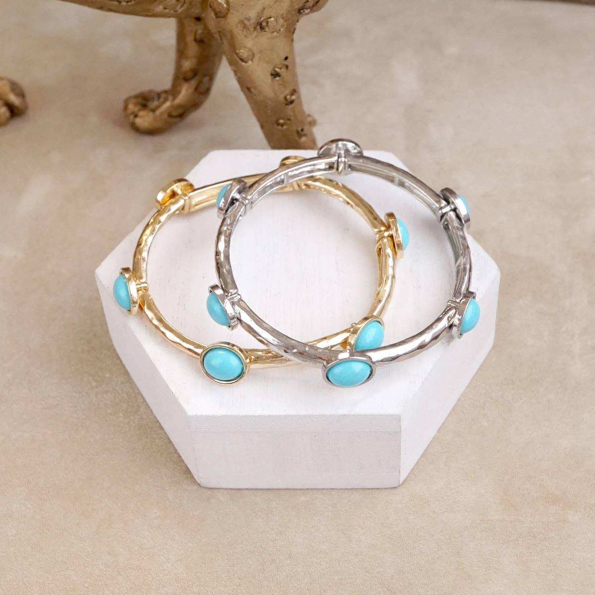 Desert Orbit – Turquoise Station Stretch Bangle-Bracelets-PennyLine inc-Stuffology - Where Vintage Meets Modern, A Boutique for Real Women in Crosbyton, TX