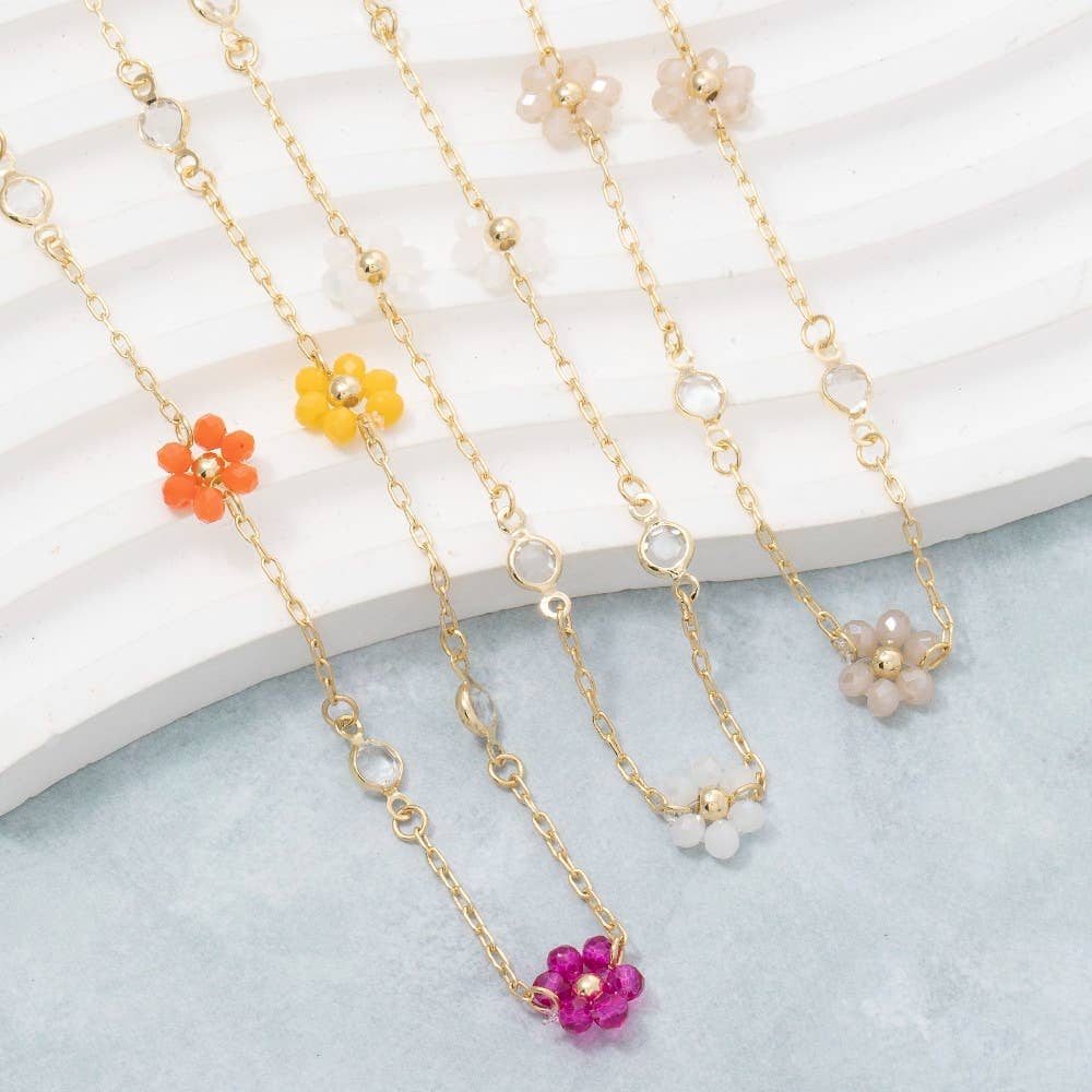 Faceted Beaded Flower Station Charms Beaded Necklace-The Looks by Fame Accessories-Stuffology - Where Vintage Meets Modern, A Boutique for Real Women in Crosbyton, TX