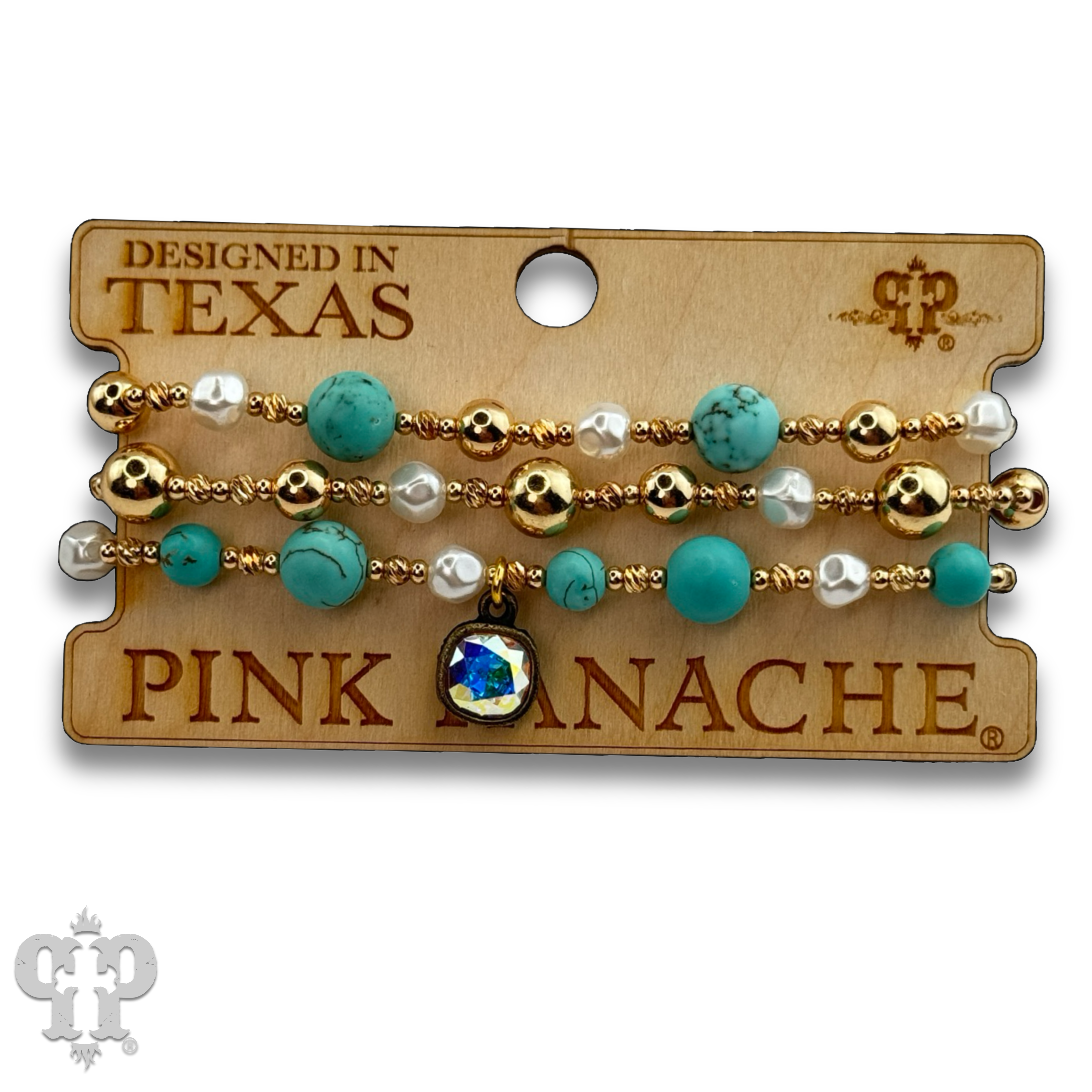 Turquoise and gold bracelet with Austrian crystal-Bracelets-Pink Panache Brands-Stuffology - Where Vintage Meets Modern, A Boutique for Real Women in Crosbyton, TX