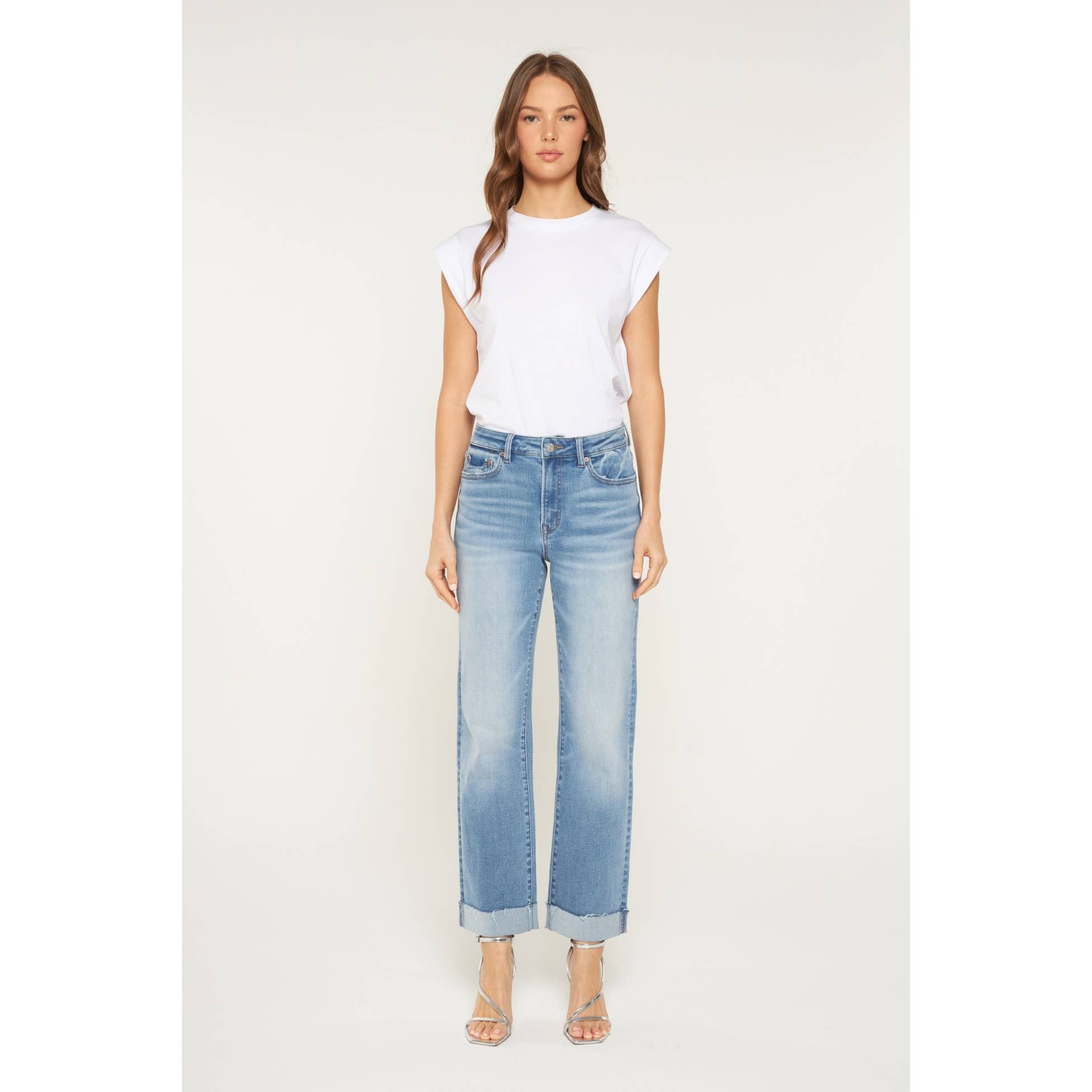 High Rise Straight Leg Cuffed Mica Denim Jeans-Jeans-Mica Denim-Stuffology - Where Vintage Meets Modern, A Boutique for Real Women in Crosbyton, TX