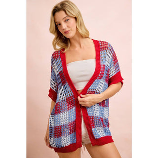 Checker Board Open Knit Cardigan-Cardigan-BiBi-Stuffology - Where Vintage Meets Modern, A Boutique for Real Women in Crosbyton, TX