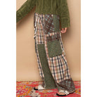 Wide Leg Elastic Waist Contrast Plaid Cargo Pockets Pants /Stuffology Boutique-Pants-Pol Clothing-Stuffology - Where Vintage Meets Modern, A Boutique for Real Women in Crosbyton, TX