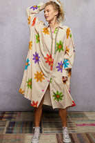 Long Sleeve Shirred Shoulder Beads Floral Print Shirt Dress-Dresses-Pol Clothing-Stuffology - Where Vintage Meets Modern, A Boutique for Real Women in Crosbyton, TX