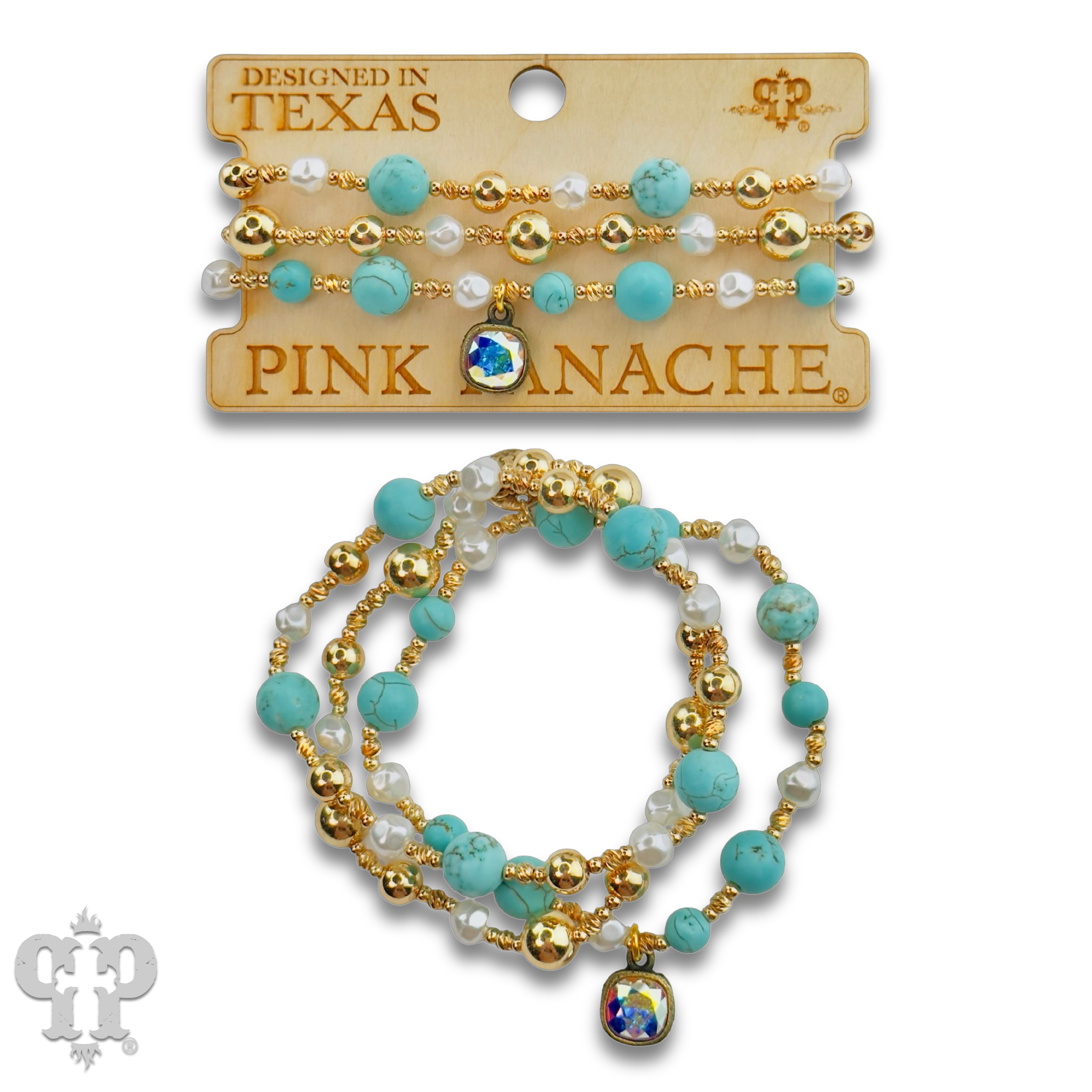 Turquoise and gold bracelet with Austrian crystal-Bracelets-Pink Panache Brands-Stuffology - Where Vintage Meets Modern, A Boutique for Real Women in Crosbyton, TX
