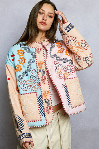 Graphic Colorful Embroidery Roomy Fit Jacket-Pol Clothing-Stuffology - Where Vintage Meets Modern, A Boutique for Real Women in Crosbyton, TX