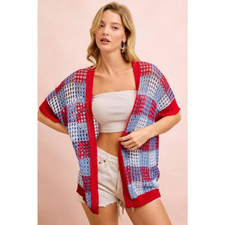 Checker Board Open Knit Cardigan-Cardigan-BiBi-Stuffology - Where Vintage Meets Modern, A Boutique for Real Women in Crosbyton, TX