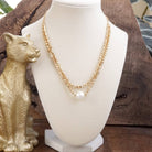 Golden Grace – Double Layer Necklace with Pearl and 3D Beads-Necklaces-PennyLine inc-Stuffology - Where Vintage Meets Modern, A Boutique for Real Women in Crosbyton, TX