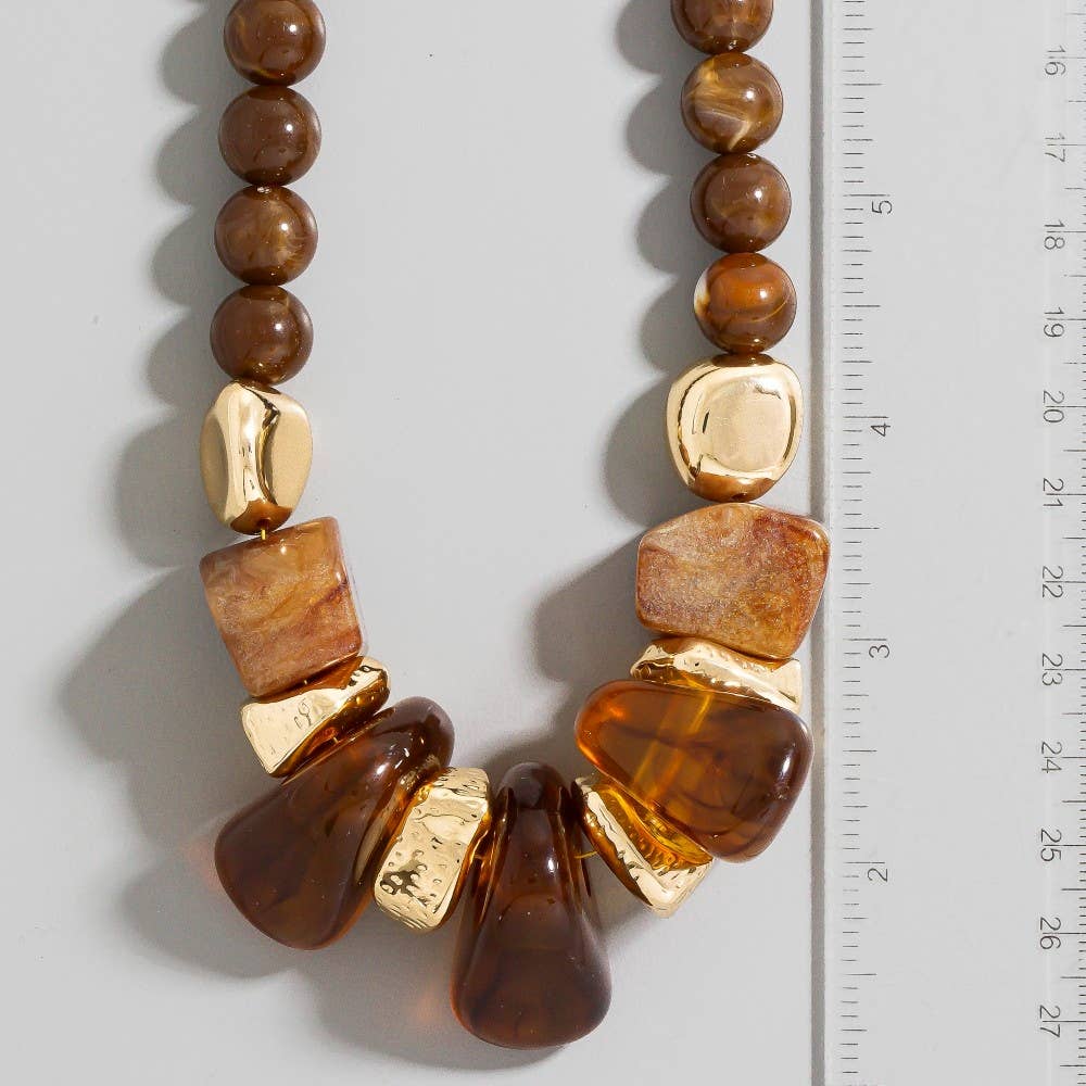Gold Dipped Acrylic Chunky Beaded Statement Necklace-The Looks by Fame Accessories-Stuffology - Where Vintage Meets Modern, A Boutique for Real Women in Crosbyton, TX
