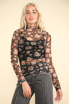 NT11909-High Neck Fitted Sheer Mesh Lace Knit Top-MESH TOP-VERY J-Stuffology - Where Vintage Meets Modern, A Boutique for Real Women in Crosbyton, TX