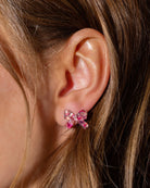 Stud Earrings - Acrylic Ribbon Bows - Pink + Silver Confetti-Earrings-Taylor Elliott Designs-Stuffology - Where Vintage Meets Modern, A Boutique for Real Women in Crosbyton, TX