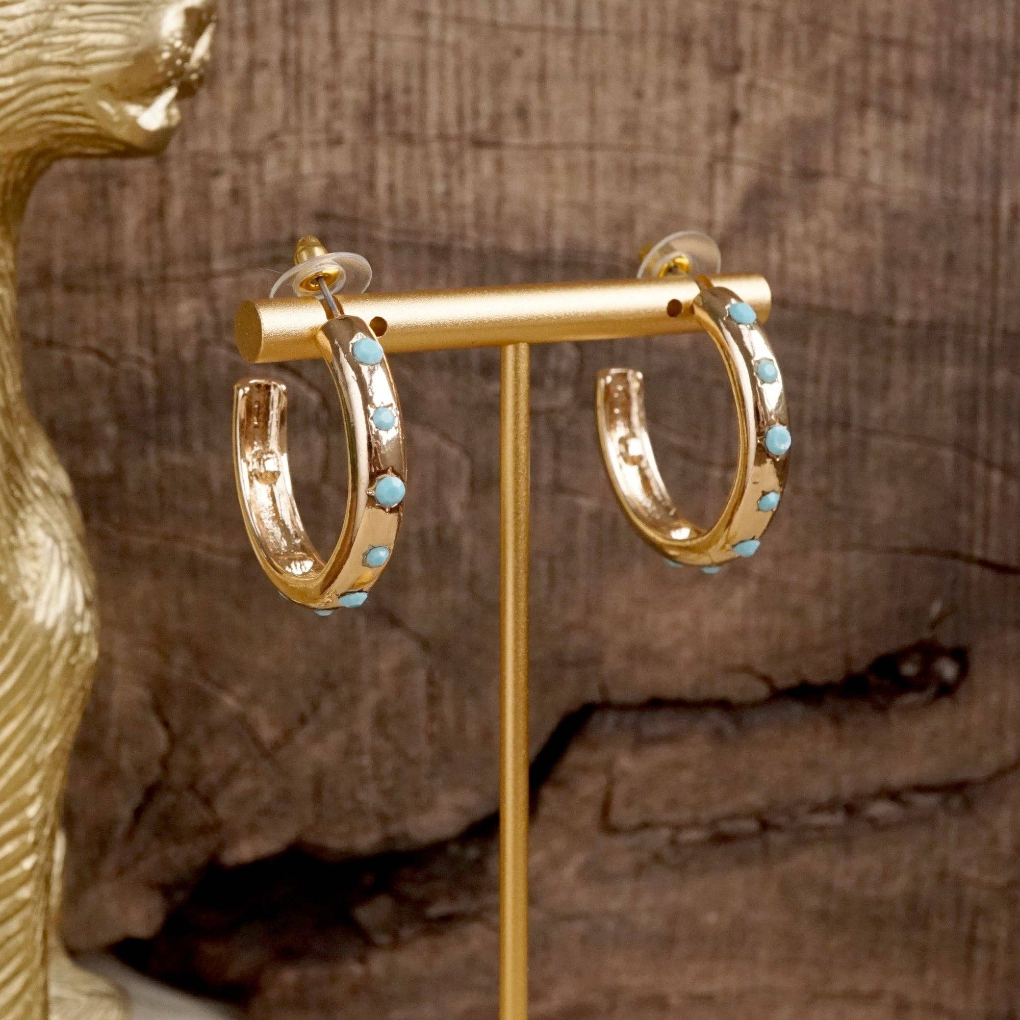 Classic Bubble Hoops – Gold with Crystal, Pearl, or Turquoise-Earrings-PennyLine inc-Stuffology - Where Vintage Meets Modern, A Boutique for Real Women in Crosbyton, TX
