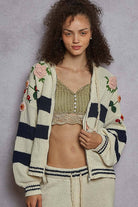 POL Clothing - Striped pattern 3D embroidered hoodie zip-up sweater top-Pol Clothing-Stuffology - Where Vintage Meets Modern, A Boutique for Real Women in Crosbyton, TX