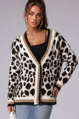 12W3845N-Leopard Print V-Neck Cardigan-VERY J-Stuffology - Where Vintage Meets Modern, A Boutique for Real Women in Crosbyton, TX
