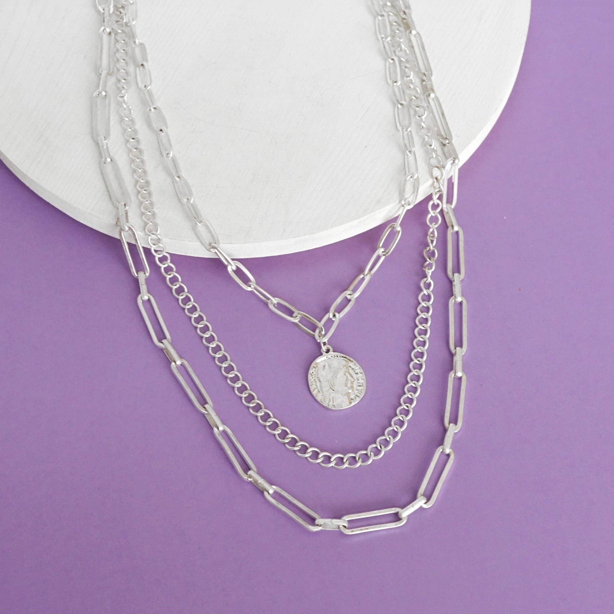 Multi Layer Coin Pendant Chain Necklace Gold or Silver Tone-Necklaces-PennyLine inc-Stuffology - Where Vintage Meets Modern, A Boutique for Real Women in Crosbyton, TX