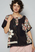 POL Clothing Round Neck Short Sleeve Floral Knit Rib Top-Loose Fit Top-Pol Clothing-Stuffology - Where Vintage Meets Modern, A Boutique for Real Women in Crosbyton, TX
