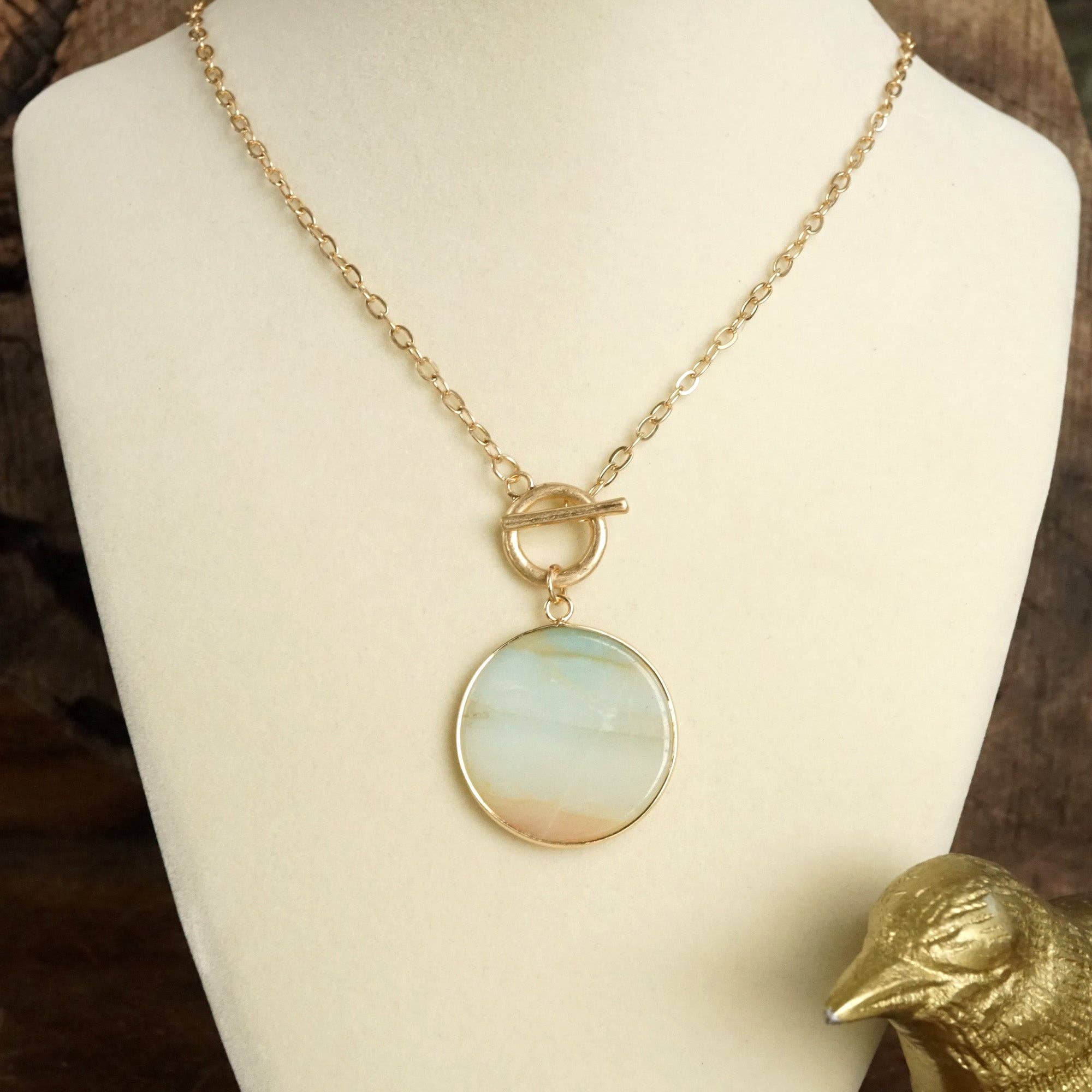 Semi-Precious Disc Pendant Front Toggle Chain Necklace-Necklaces-PennyLine inc-Stuffology - Where Vintage Meets Modern, A Boutique for Real Women in Crosbyton, TX