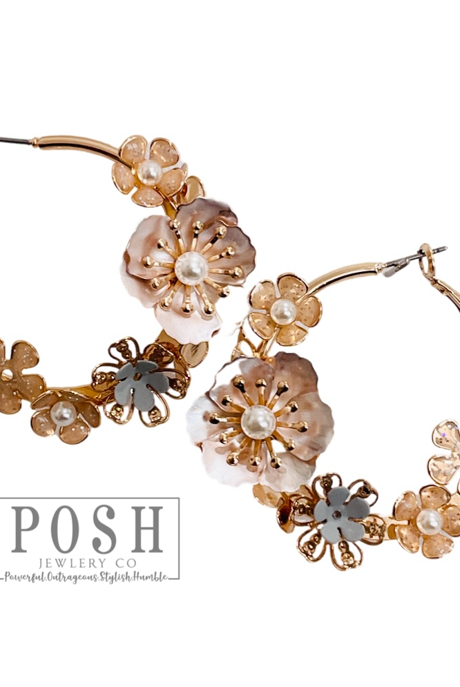 Flower hoop earring | Stuffology Boutique-Earrings-Pink Panache Brands-Stuffology - Where Vintage Meets Modern, A Boutique for Real Women in Crosbyton, TX