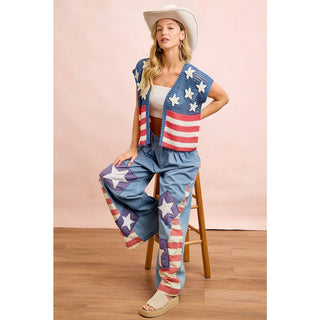 American Flag Short Sleeve Cardigan-Cardigan-BiBi-Stuffology - Where Vintage Meets Modern, A Boutique for Real Women in Crosbyton, TX