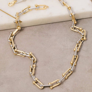 Two Tone U Chain Link Necklace-Necklaces-The Looks by Fame Accessories-Stuffology - Where Vintage Meets Modern, A Boutique for Real Women in Crosbyton, TX