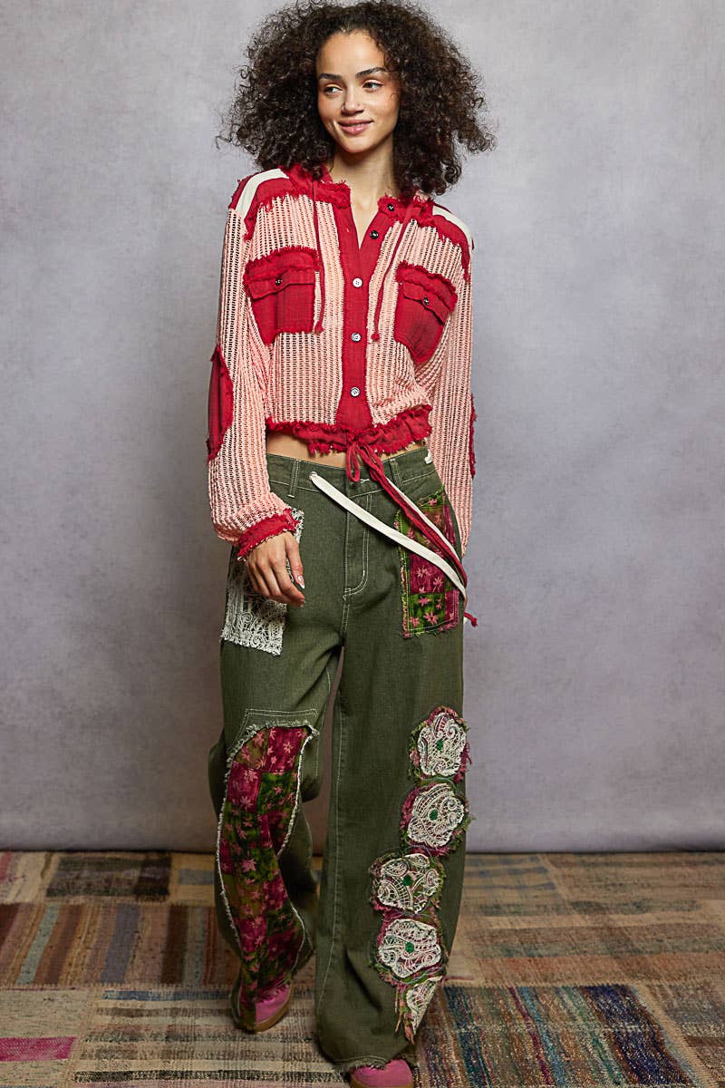 POL Clothing Open Knit Frayed Jacket-Jackets-Pol Clothing-Stuffology - Where Vintage Meets Modern, A Boutique for Real Women in Crosbyton, TX