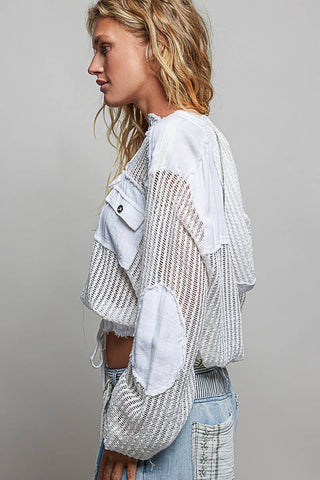POL Clothing Open Knit Frayed Jacket-Jackets-Pol Clothing-Stuffology - Where Vintage Meets Modern, A Boutique for Real Women in Crosbyton, TX