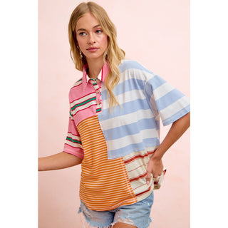 MIX AND MATCH STRIPE COLOR BLOCK PULLOVER TOP