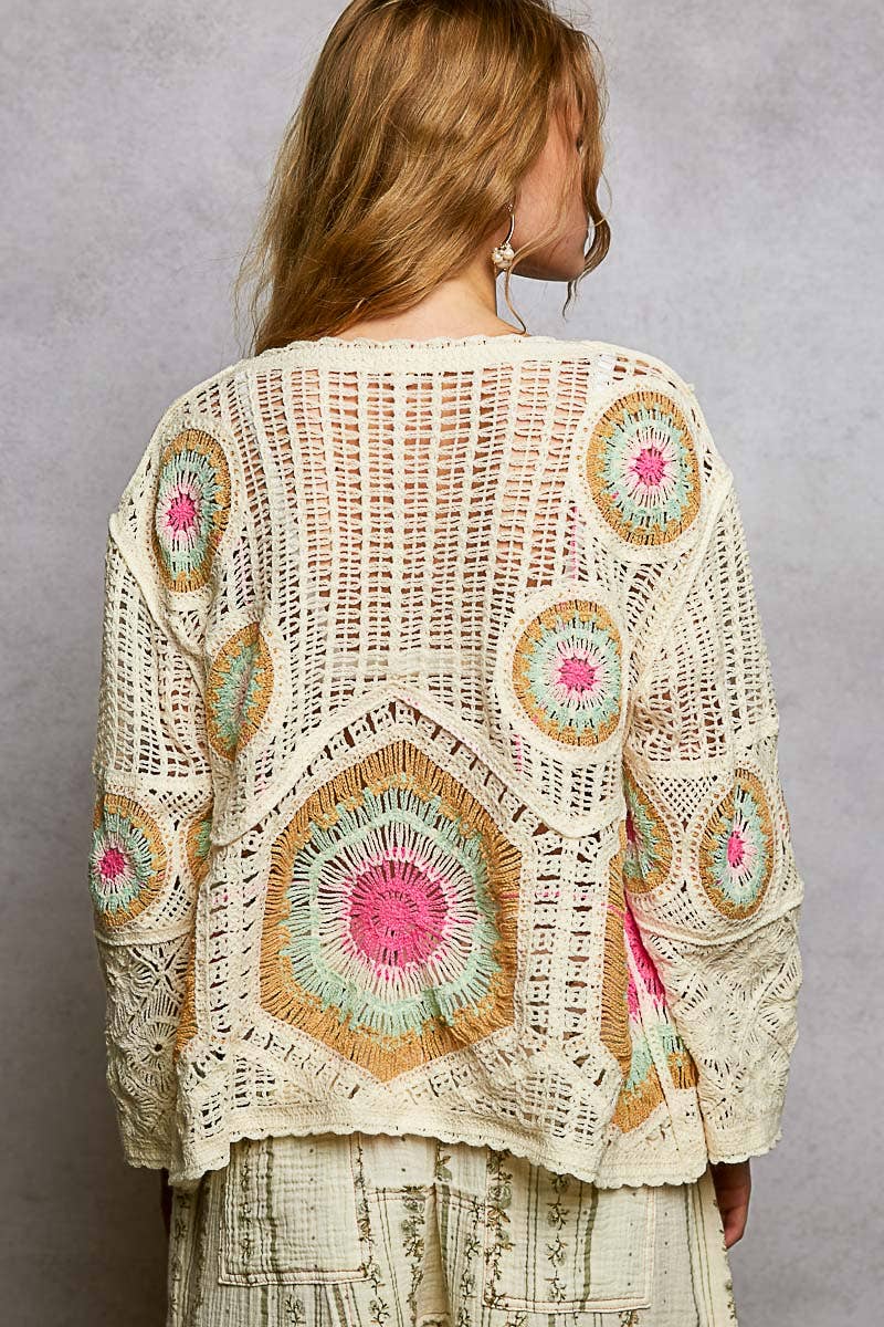 V-Neck Granny Circle Motif Scalloped Edge Crochet Top-Crochet Top-Pol Clothing-Stuffology - Where Vintage Meets Modern, A Boutique for Real Women in Crosbyton, TX