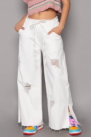 POL Clothing Wide Leg Drawstring Elastic Waist Denim Pants-Pants-Pol Clothing-Stuffology - Where Vintage Meets Modern, A Boutique for Real Women in Crosbyton, TX