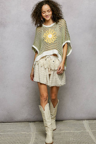 POL Clothing Round Neck Sleeveless Floral Open Crochet Sweater-Tops-Pol Clothing-Stuffology - Where Vintage Meets Modern, A Boutique for Real Women in Crosbyton, TX
