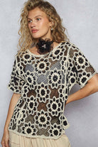 POL Clothing Round neck short sleeve crochet knit top-Top-Pol Clothing-Stuffology - Where Vintage Meets Modern, A Boutique for Real Women in Crosbyton, TX