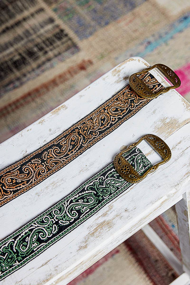 Brown Paisley Embroidered Boho Belt Metal Buckle-BELT-Pol Clothing-Stuffology - Where Vintage Meets Modern, A Boutique for Real Women in Crosbyton, TX