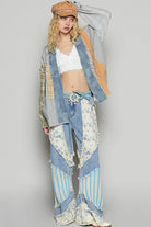 V-neck contrast printed woven cardigan top SALE-Pol Clothing-Stuffology - Where Vintage Meets Modern, A Boutique for Real Women in Crosbyton, TX