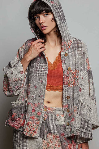 Patches Hooded Jacket-Jackets-Pol Clothing-Stuffology - Where Vintage Meets Modern, A Boutique for Real Women in Crosbyton, TX