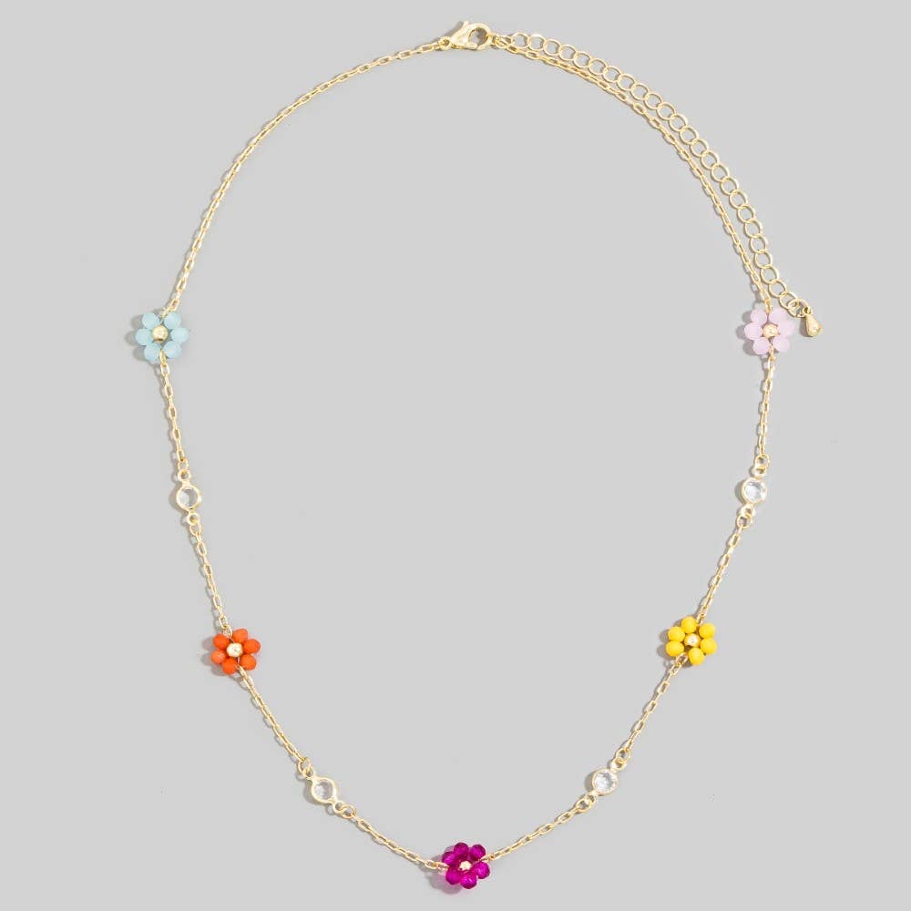 Faceted Beaded Flower Station Charms Beaded Necklace-The Looks by Fame Accessories-Stuffology - Where Vintage Meets Modern, A Boutique for Real Women in Crosbyton, TX
