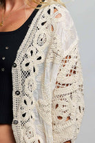 Batwing Sleeve Button Down Solid Crochet Cardigan Top-Pol Clothing-Stuffology - Where Vintage Meets Modern, A Boutique for Real Women in Crosbyton, TX
