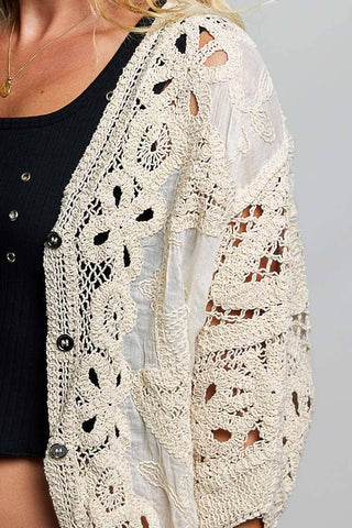 Batwing Sleeve Button Down Solid Crochet Cardigan Top-Pol Clothing-Stuffology - Where Vintage Meets Modern, A Boutique for Real Women in Crosbyton, TX