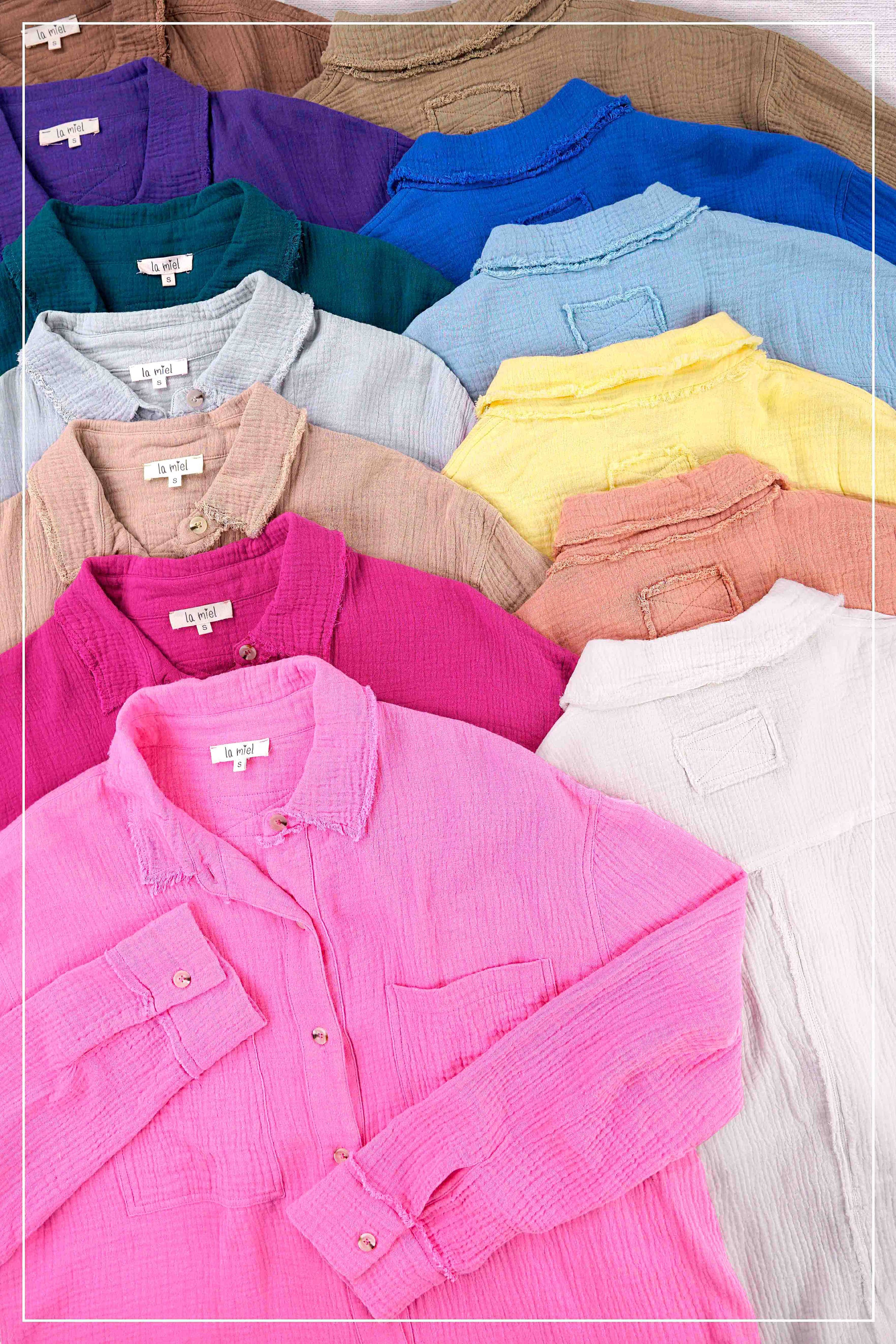 Crinkled Gauze Button Down Shirt-La Miel-Stuffology - Where Vintage Meets Modern, A Boutique for Real Women in Crosbyton, TX