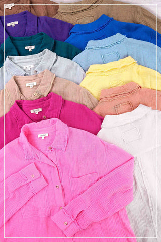 Crinkled Gauze Button Down Shirt-La Miel-Stuffology - Where Vintage Meets Modern, A Boutique for Real Women in Crosbyton, TX