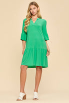Shirred Tiered Relaxed 3/4 Sleeve Dress-Dresses-Dear Scarlett-Stuffology - Where Vintage Meets Modern, A Boutique for Real Women in Crosbyton, TX