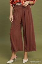 Fray Hem Wide Leg Pants Red Mahogany-Pants-Umgee-Stuffology - Where Vintage Meets Modern, A Boutique for Real Women in Crosbyton, TX