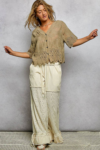 Crochet Trim Neckline Short Sleeve Jacket Top-Pol Clothing-Stuffology - Where Vintage Meets Modern, A Boutique for Real Women in Crosbyton, TX