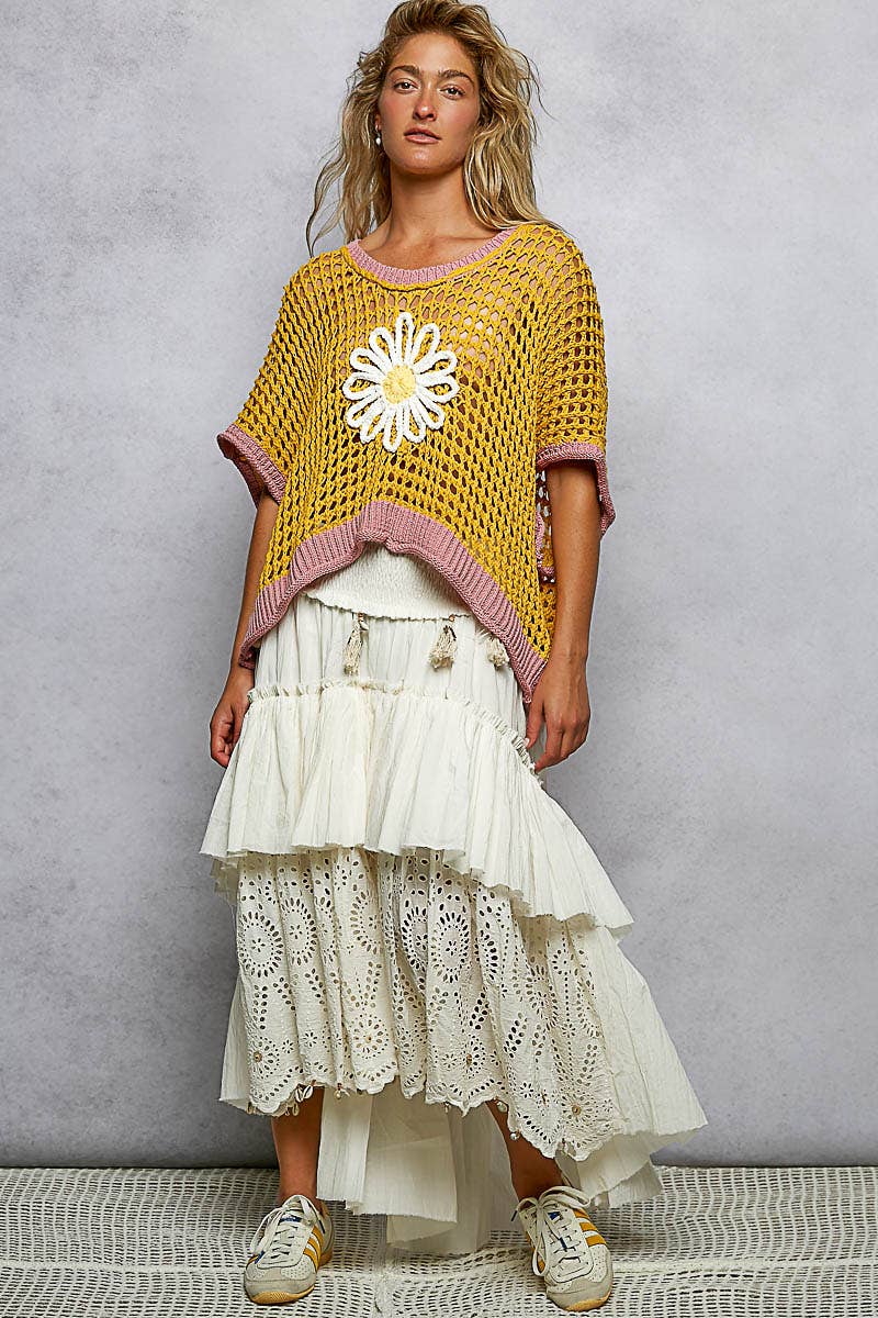 POL Clothing Round Neck Sleeveless Floral Open Crochet Sweater-Sweater Vest-Pol Clothing-Stuffology - Where Vintage Meets Modern, A Boutique for Real Women in Crosbyton, TX