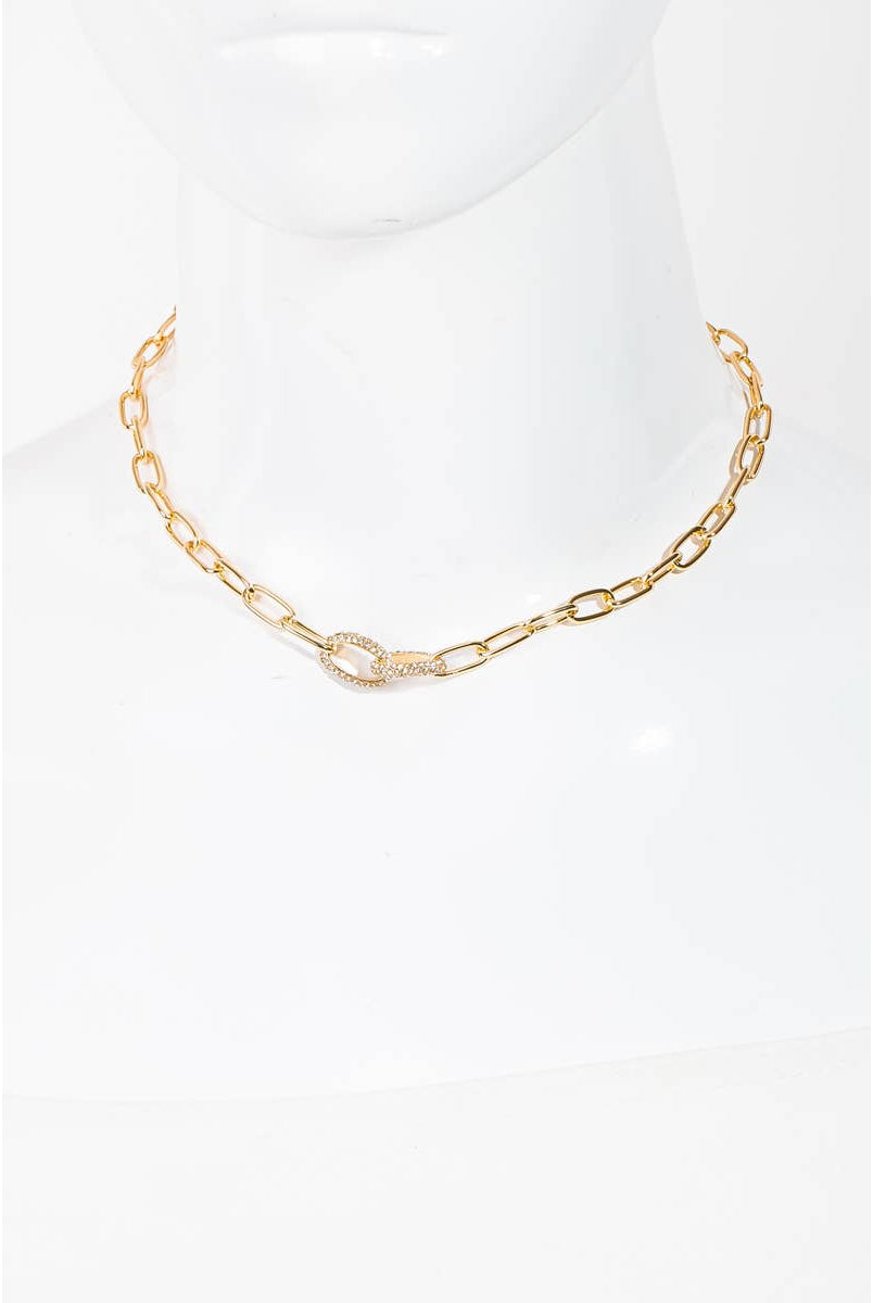 Gold Pave Chain Link Necklace | Stuffology Boutique-Necklaces-The Looks by Fame Accessories-Stuffology - Where Vintage Meets Modern, A Boutique for Real Women in Crosbyton, TX