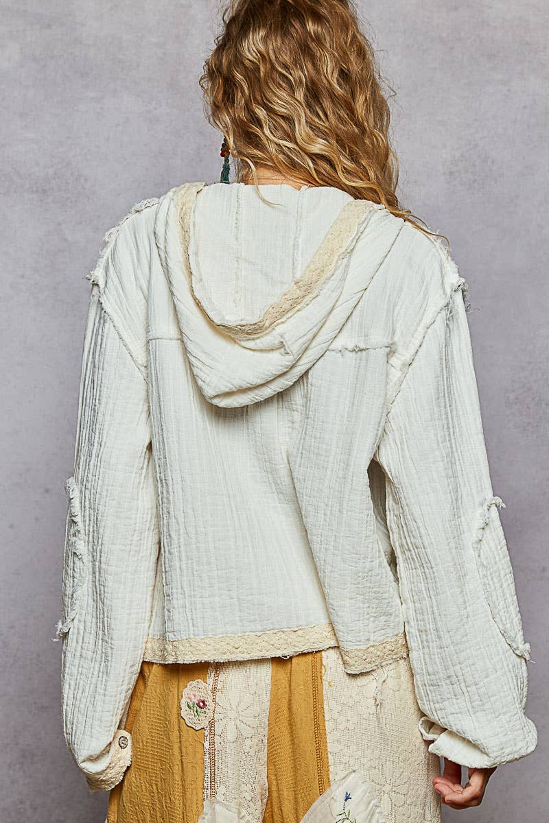 Vintage Wash Double Gauze Hoodie Jacket-Hoodie-Pol Clothing-Stuffology - Where Vintage Meets Modern, A Boutique for Real Women in Crosbyton, TX